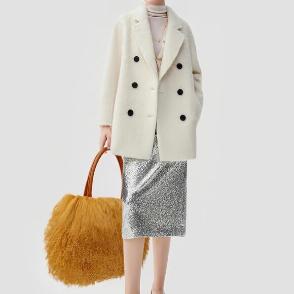 Women Luxury Real Lamb/Mongolian Flush Wool Fur With Genuine Leather Handles Han - Picture 3 of 7